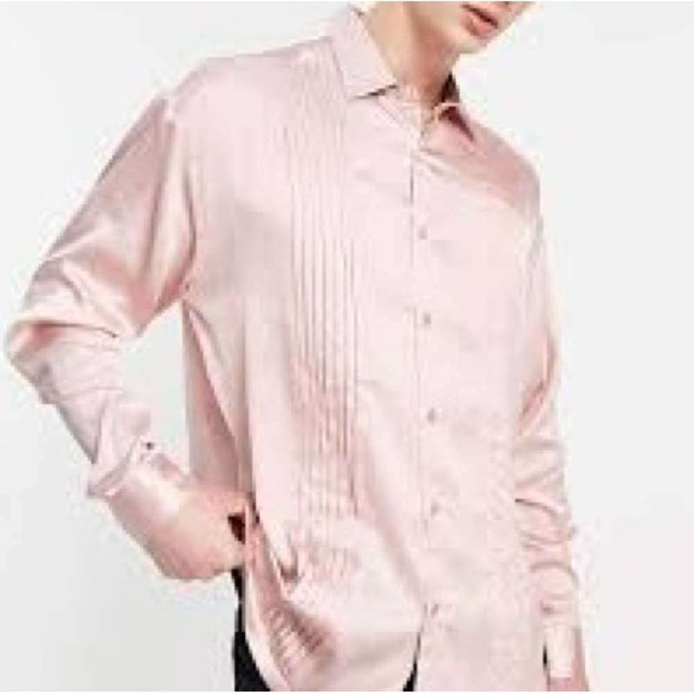 ASOS DESIGN oversized satin shirt with pleated tront in pink in. NWOT